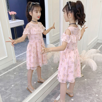 Girls dress in summer childrens open shoulder dress 2022 new childhood summer dress of young girls dress