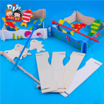 Wooden color painting fishing game MEIKE children kindergarten children handmade DIY material educational toy