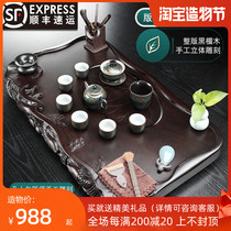 Whole black sandalwood small tea tray Hand embossed edge carved solid wood tea table High-grade Kung Fu tea set Office and household