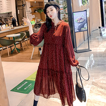 Pregnant women early autumn long sleeve pullover floral dress 2021 New Korean version large size loose print chiffon dress