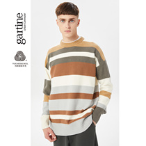 Satiny goat sweatshirt male pure wool fall shoulder striped personality multicolor splicing undershirt casual sweaters