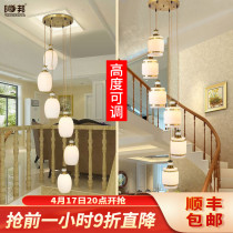 Duplex stairway pendant light New Chinese all-copper floor Terra Pendant Lamp Light Lavish Jade Villa Swivel Stairs Light Long Chandelia