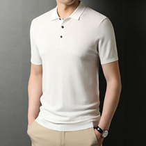 Tide brand summer mulberry silk T-shirt mens business casual high-end polo shirt short-sleeved breathable half-sleeve solid color top