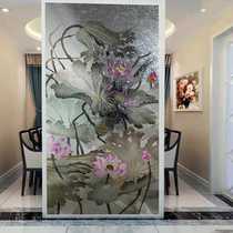 Art glass porch background wall carved frosted custom process double-sided transparent partition screen effect ink load