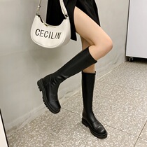 Inside heightening long cylinder boots woman 2021 autumn winter new black single boot thick underweight slim boots with slim and velvety long boots