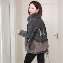 zqqz2021 winter new denim raccoon wool Pike coat female fox fur collar young fur coat 805