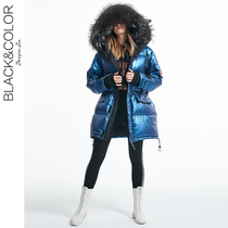 Big hair collar down jacket womens 2020 new Korean fashion glossy medium-long waist thickened Dongdaemun goose down suit