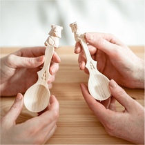 Spot Russian cedar wood bear spoon cartoon restaurant children handmade natural paint-free import