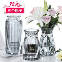 Nordic modern simple glass vase transparent three-piece living room hydroponic plants rich bamboo vase flower arrangement ornaments