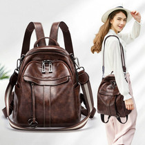 New 2021 student wild double shoulder bag large capacity cowhide school bag classic simple womens travel backpack