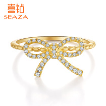 Xia Diamond Yellow 18K gold diamond ring female luxury high-grade diamond ring bow wedding ring Valentines Day to send girlfriend