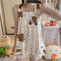 Korean version 2021 new sexy camisole vest pajamas womens summer two-piece set thin home clothes spring and autumn