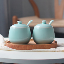 Celadon small mini birds nest stew cup water-proof ceramic household with lid soup cup Chinese kitchen seasoning jar bottle