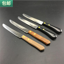 Stainless steel fruit knife black rubber handle cooked food knife with teeth steak lamb knife wooden handle with serrated knife