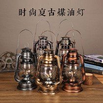 Handmade overall ancient bronze coal oil lamp windproof iron art old hand Horse light Chinese style Courtyard Camping Light Glass