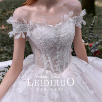 《Dance butterfly》 French-style lightweight shoulder wedding dress 2022 bride drag tail small dress simple atmosphere