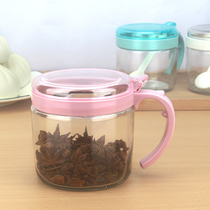 Revitalization conjoined with lid seasoning box 450m kitchen sealed seasoning tank single round glass seasoning bottle with spoon