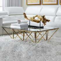 Iron gold coffee table light luxury modern simple creative furniture Nordic living room tempered glass coffee table rectangular table