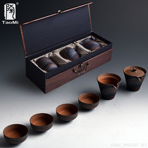 Pottery Fan Original mine unglazed Kung Fu tea set Simple tea pot set Tea set One pot four cups fair cup gift box