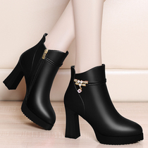 2020 new winter of high heel heel Han tai cotton shoes plus leather shoes female shoes