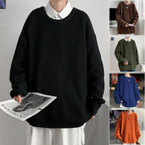 Spring and autumn mens sweater ins Tide brand loose solid color inner knit shirt Korean version of trend handsome pullover top