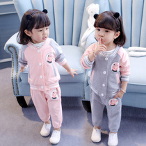 Childrens clothing girls baseball new clothing set 2021 spring cartoon piggy Page long sleeve two-piece Sports