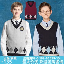 Eaton Gide school uniform childrens clothing cotton girl knitted vest Lingge big child diamond vest 15b101
