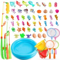 Baby kids magnetic fishing set play water plastic puzzle fish bath toy magnet hook fish pool water