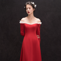 Toast Bride 2021 New Red Slim Engagement Wedding Dress Back to Door Dress Simple Women Long Dress