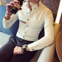 Color Bar white shirt Male Long sleeves Inn Wind Summer new Korean version Body Fashion Trends Handsome 70% sleeves Shirt Men