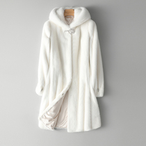Princess Princess Imported Ferret Fur Leather Fur Coat Lady Lian with cap Hainen Chinese Fur Leather Grass Jacket Woman White