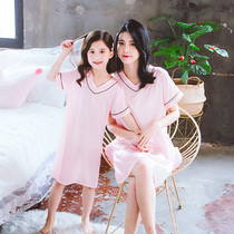 Parent-child dress night dress girls 2021 new princess short-sleeved childrens thin home clothes mother and daughter summer baby pajamas