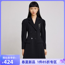 LILY2022 Spring New Womens Dress Retro Elegant Bubble Sleeves Delicate Brooch Temperament Double-Row Buttoned Suit Dress Dress