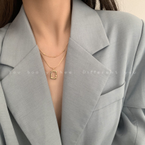 Geometric square double necklace female 2021 New temperament light luxury niche sweater chain folding wear accessories choker