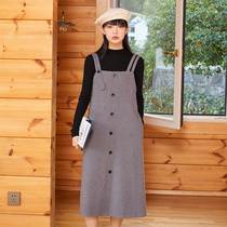 omont egg tarts home retro harness Lions dress lady autumn and winter medium long style slim A character vest skirt 100 hitch
