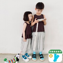 Pro-Zika Imakokoni Real shoot original casual cotton linen striped 7 Pants Men and women Boy bundles Pants Summer 21595