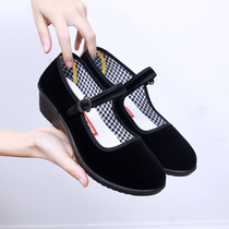 New old Beijing cloth shoes womens shoes slope heel casual shoes non-slip hotel work shoes black cloth shoes women dance mother shoes