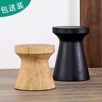 Small wooden pier wooden pile stool coffee table tree stump log side round wooden pier seat bench home solid wood bottom seat bench