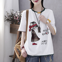 Han Suoyi retro art summer new patch embroidered flower five-point sleeve loose coat ins tide short sleeve T-shirt women