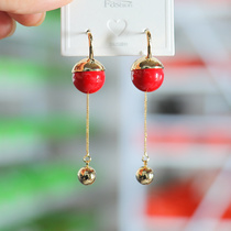 Red pearl earrings 2021 New exaggerated big earrings Korean Net red explosive temperament long earrings female