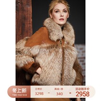 U N Q high-level retro imported sheepskin wool integrated collar fur jacket red fox fur collar short coat women