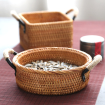 Mangosteen wood Wrought iron tea tray Vietnamese Rattan storage bread basket Snack candy tray Fruit basket Tea ceremony zero