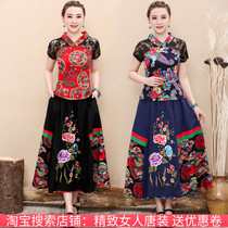Summer dress retro dress 30-50 years old middle-aged womens cotton linen two-piece mother set national cheongsam dress