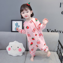 Girls spring and autumn conjoined pyjamas pure cotton female baby cute princess climbing clothes for children Long sleeves Home Clothing Spring Dress Thin