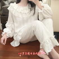 soft honey womens spring autumn pure cotton pajamas set princess style lace home clothes