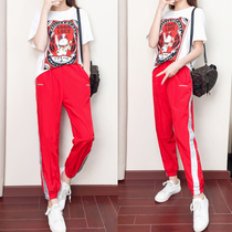 European station trend leisure sports suit women 2020 Summer new fashion loose wide leg pants two piece T-shirt