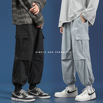 Spring and summer thin strappy overalls mens trend brand ins large size pants Mens Korean version of the trend straight loose casual pants