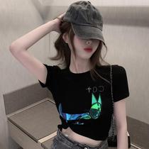 Port Taste Summer 2020 new Korean version Reflective Kitty Freaky Taste Short blouses T-shirt female white round collar short sleeves ins