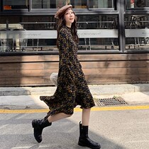 Small fragrant temperament womens French retro mid-length feminine dress autumn and winter plus Velvet