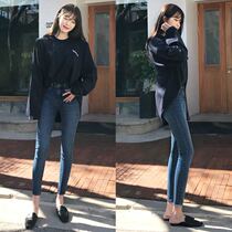 Korean high-waisted blue jeans womens ankle-length pants 2020 Spring and Autumn New elastic slim small feet pencil pants